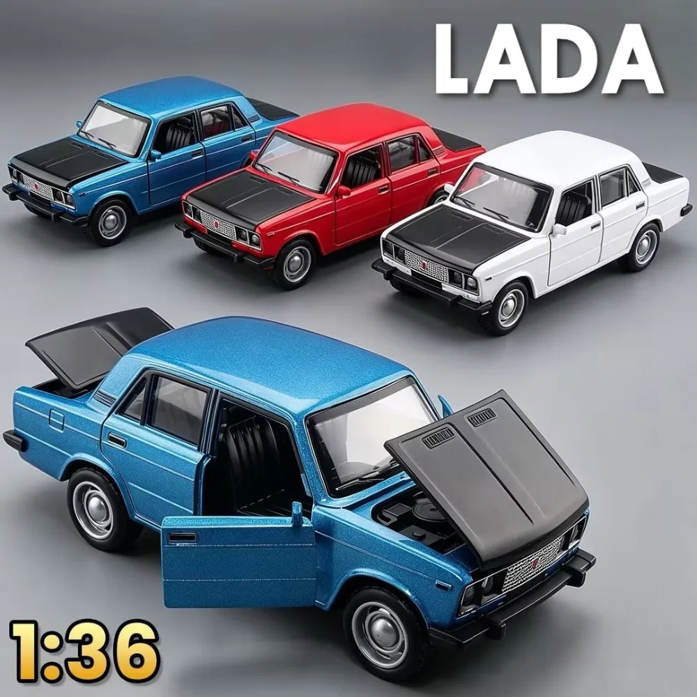 1:36 LADA Dual-Licht-Version Retro-Automodell Spielzeug mit simuliertem Interieur, zu öffnenden Türen – Durchdachtes Geschenk für Geburtstage