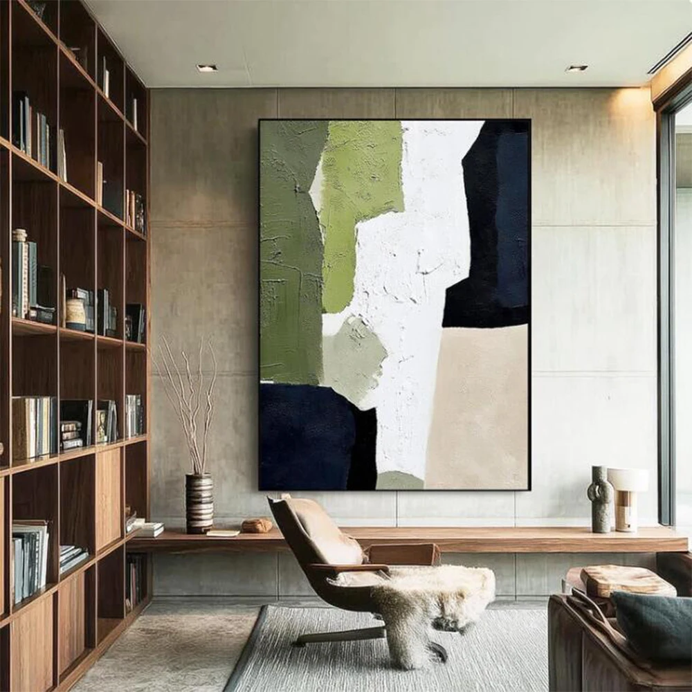 

Wabi-Sabi Abstract Oil Painting Green Beige Texture Canvas Japandi Wall Art Modern Minimalist Home Decor