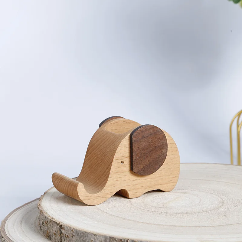 

Solid Wood Mobile Phone Holder Multifunctional Desktop Elephant Wooden Creative Holder Internet Celebrity Wooden Pen