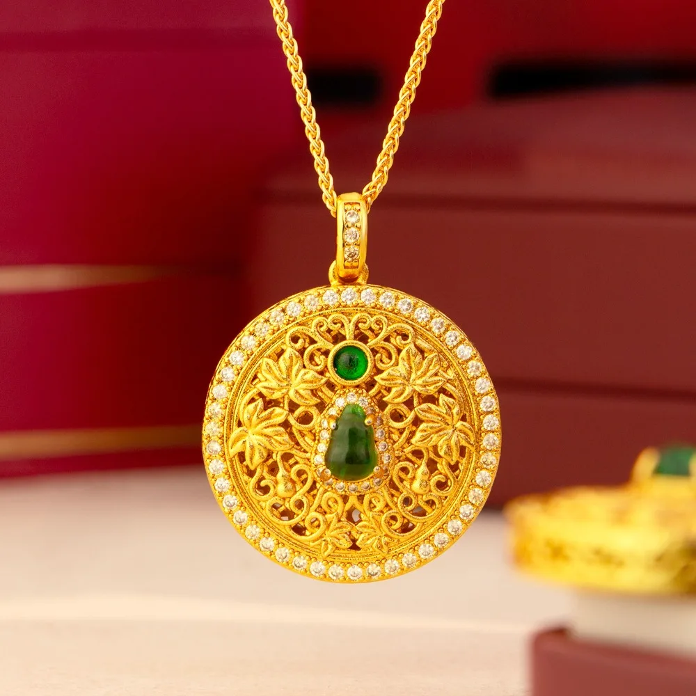 Point diamond green gourd compass necklace vintage fashion choker 9999gold