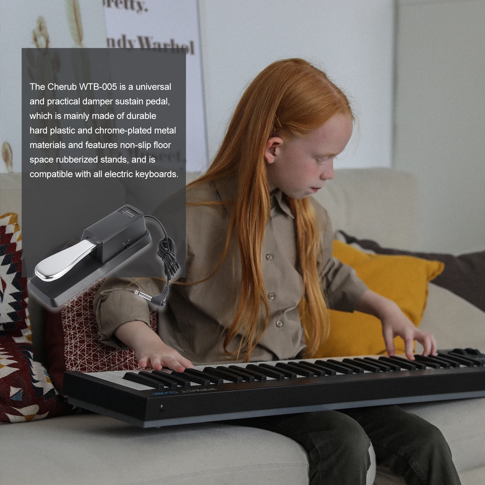 

Cherub -005 Sustain Pedal for Keyboard 150cm Cable 23x74x57cm Size Non Slip Rubberized Stands Essential Piano Performance