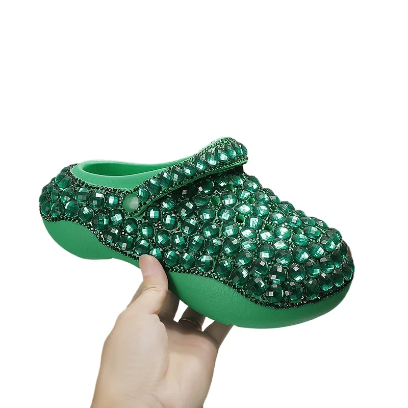 New Summer Women's Shoes Fashion Diamond-encrusted Thick-soled EVA Hole Shoes High-quality Women's Slippers