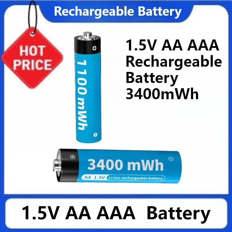 1.5V AA AAA Rechargeable Battery 3400mWh UBS AA Li-Ion Batteri 1200mWh USB AAA Lithium Ion Batteries