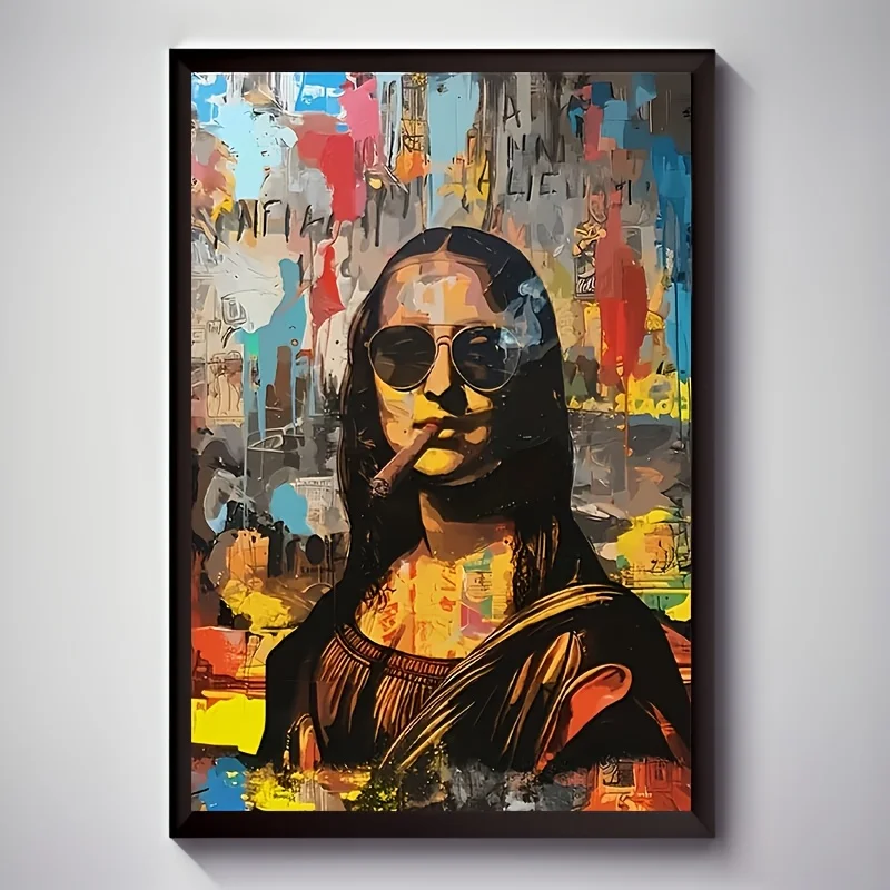 Interesante Mona Lisa, pintura en lienzo de acuarela creativa, Graffiti, carteles divertidos, imagen artística de pared, regalos de decoración del hogar para sala de estar