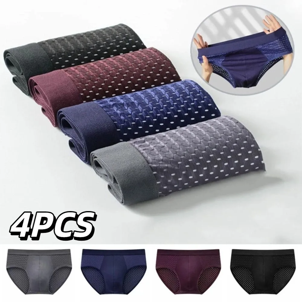 

4PCS Low Waist Men Mesh Panties Briefs Male Lingerie Male Thin Panties Oversize Elastic Ice Silk Triangle Underwear Male