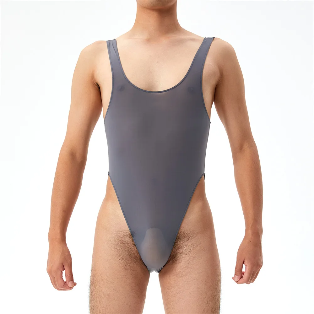 

2025 new high elastic large size transparent onesie men's U convex bag sexy performance gay European and American bumps 8014