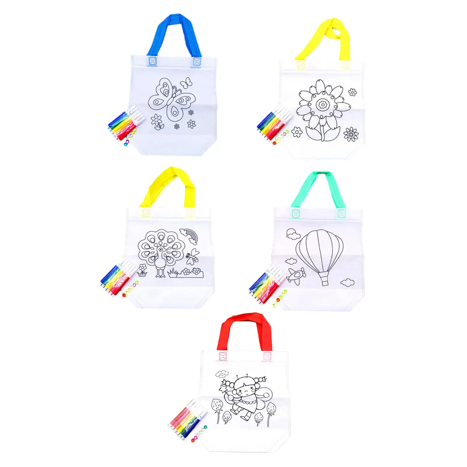 5Pcs Coloring Goodie Bags Color Your Own Bag Coloring Tote Bag for Gift Birthday