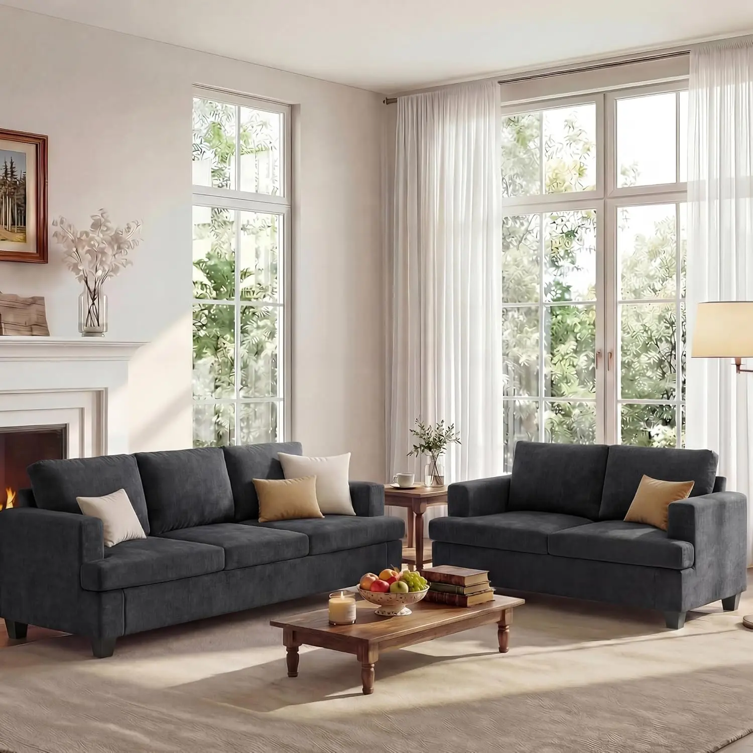 

Комплект диванов-кроватей Loveseat на 3 места, 89 дюймов, для гостиной, 2-местный, с глубоким сиденьем, раскладной диван и кушетка