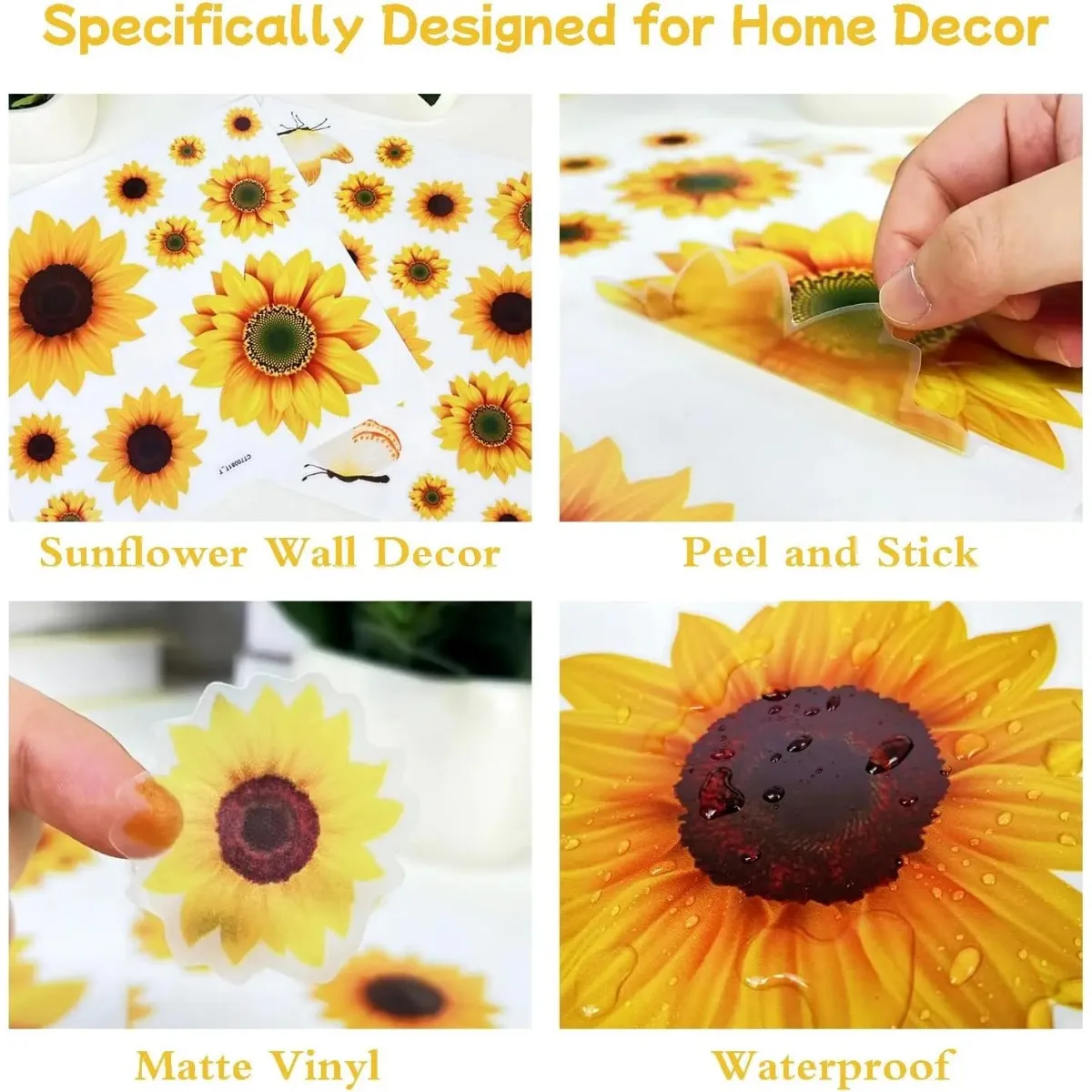 Sunflower Decorations for Bedroom Kitchen Classroom Living Room | Self-Adhesive Vinyl Sunflower and Butterfly Wall Stickers