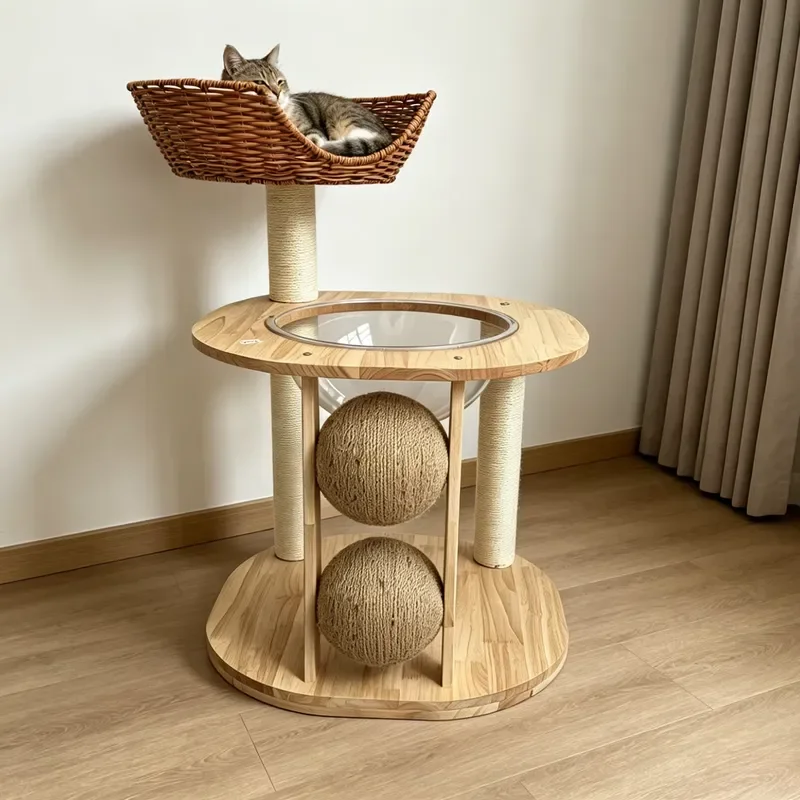 Solid Wood Cat Climbing Frame Modern Scratching Post for Living Room Bedroom Office Villa Home Durable Strong Column Eco