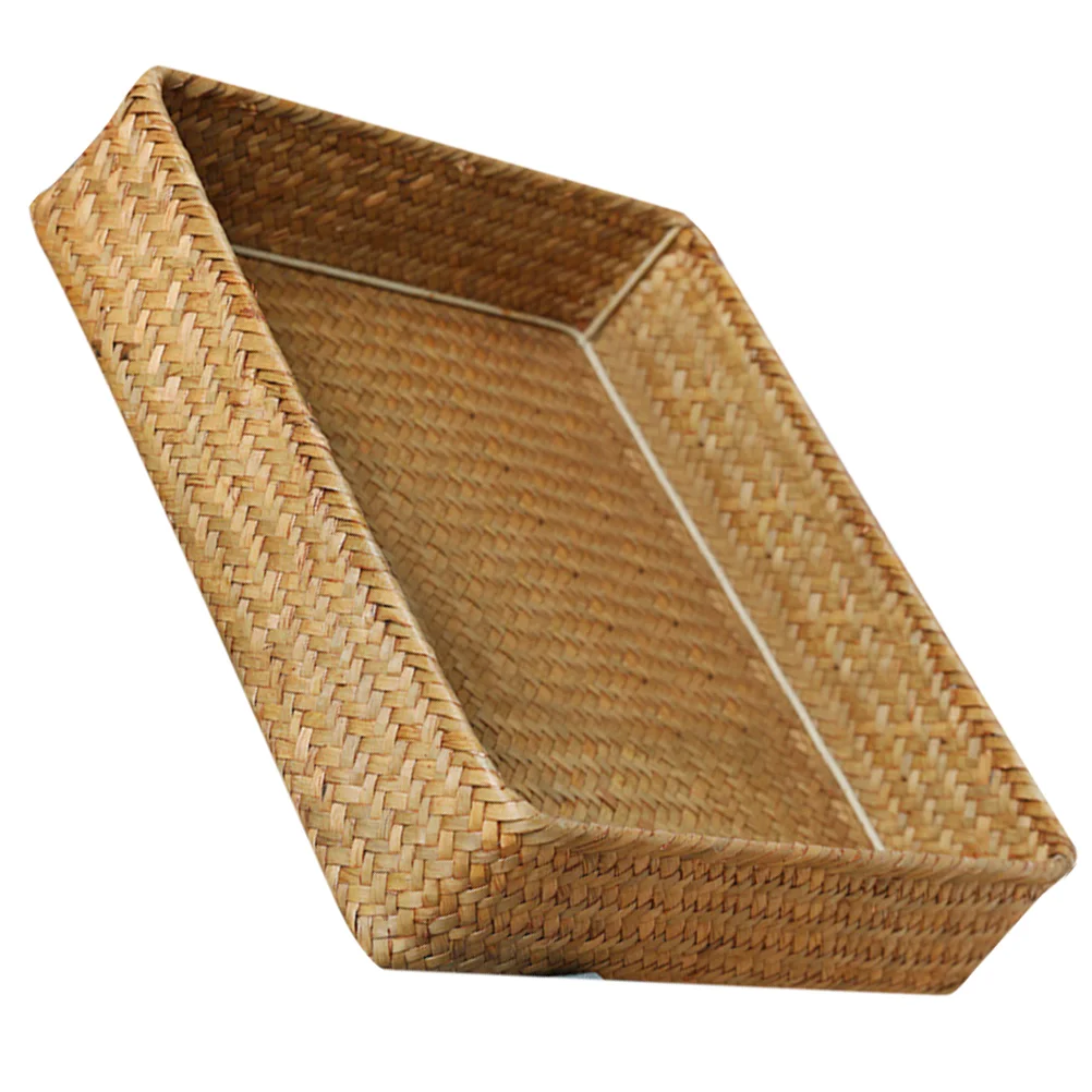 Japanese-style Straw Tea Tray Study Desk Storage Box Home Coffee Table Remote Control Key (orange Medium) Woven Basket Bins