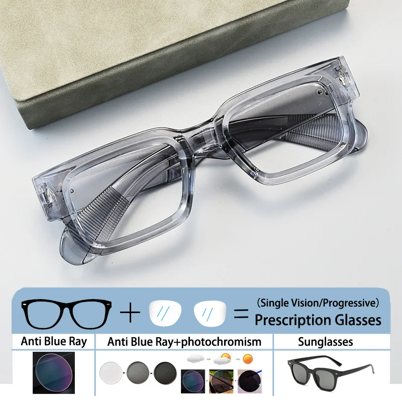 

New Fashion Men Eyeglass Square Oversized Acetate Frame Prescription Custom Hyperopia Glasses Photochromic Astigmatism Eyeglass