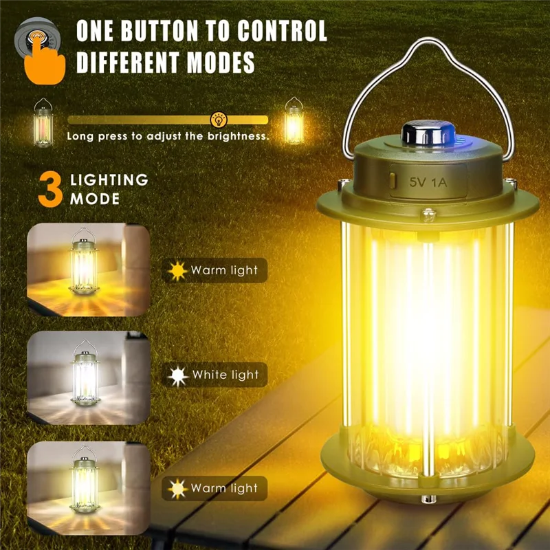 B37B-Outdoor Waterproof USB Rechargeable Camping Light Portable Lantern Flashlight Handheld LED Light 3 Color Light Source