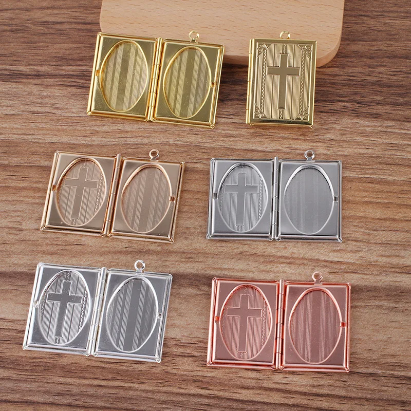 

20pcs/Lot Vintage Book Shaped Photo Frame Locket Charms Cross Photo Box Pendants for DIY Jewelry Making Can Open Wholesale