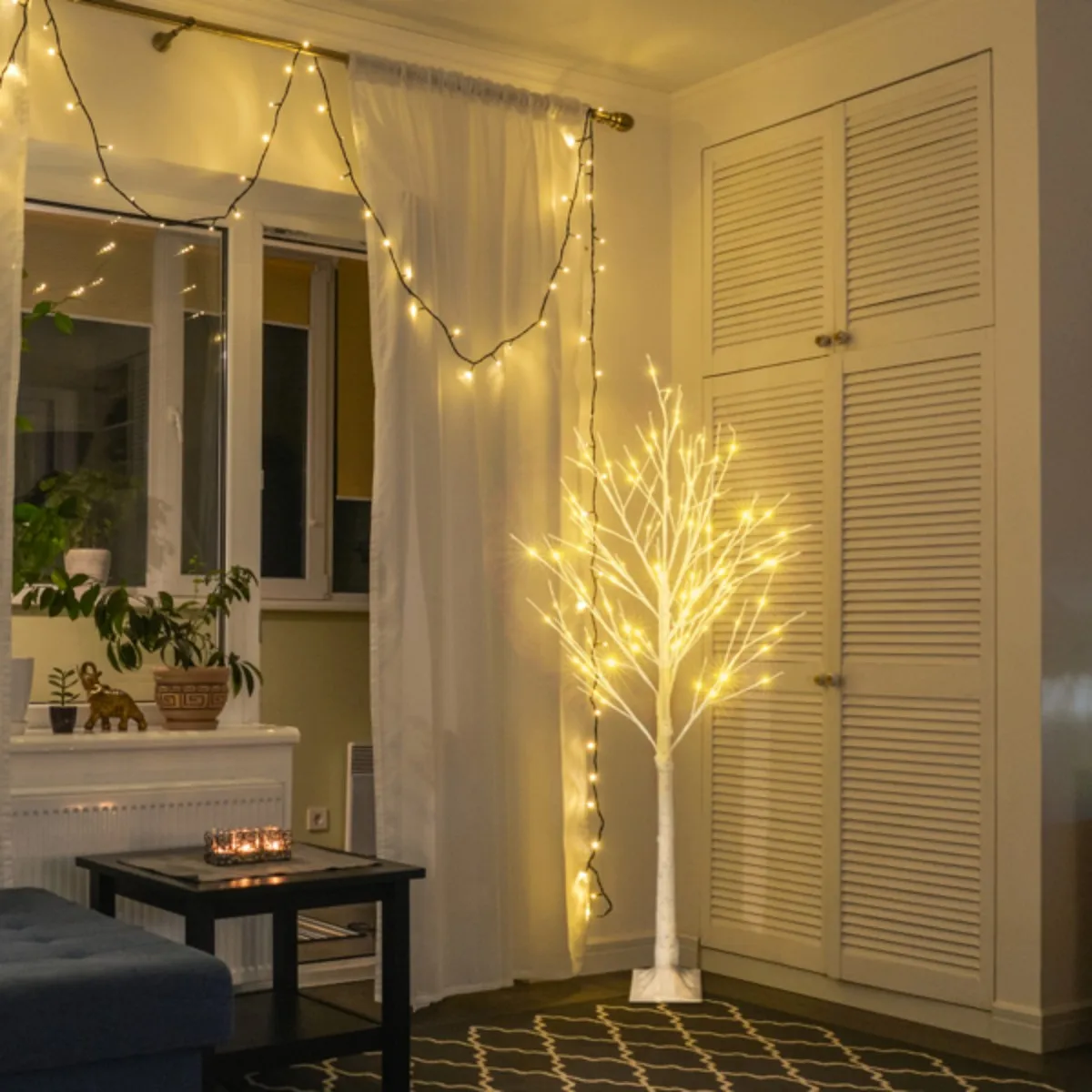 Luz de abedul blanco 96LED luces festivas para fiesta de Navidad decoración de boda 48LED luz de abedul blanca luz al aire libre