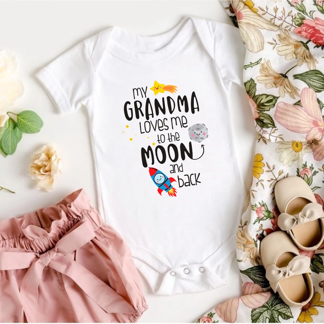 

My Grandma Loves Me To The Moon and Back Infant Printed Toddler Jumpsuit Summer Newborn Bodysuit Funny Baby Clothes Shower Gifts