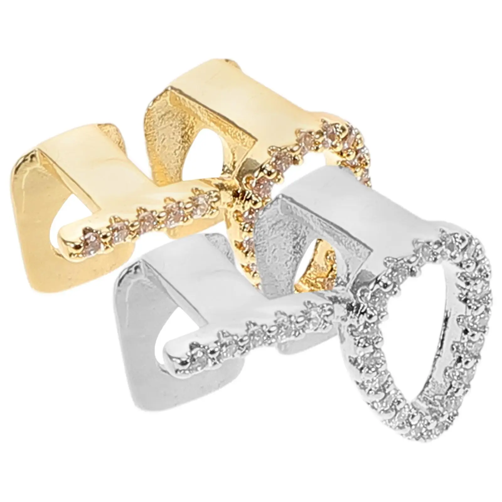 

2 Pcs Love Hollow Gold Braces Fake Grill Versatile Men Jewelry Copper Full Individual