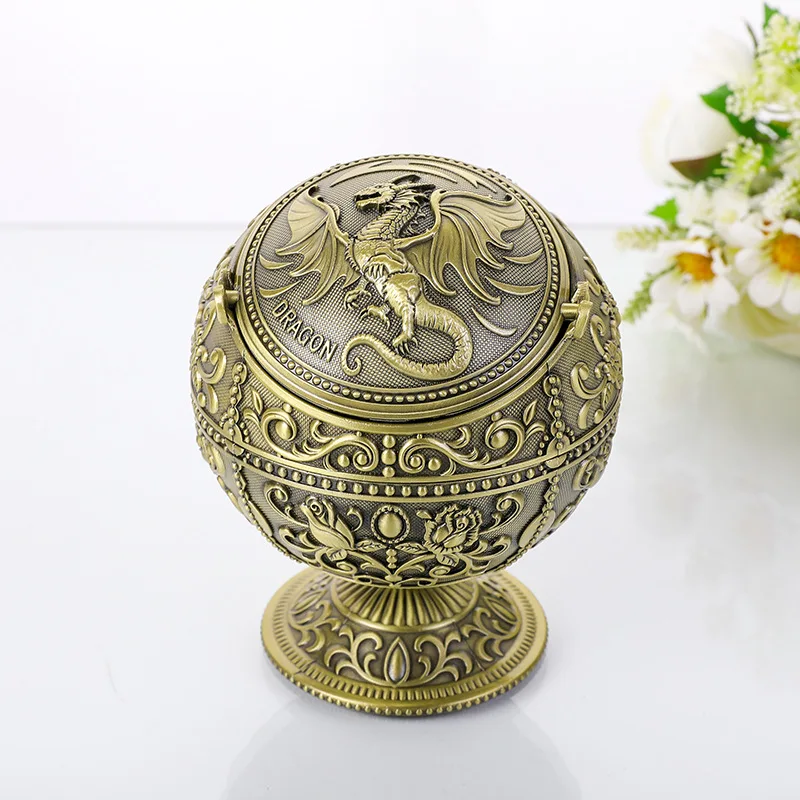 Retro Creative Metal Alloy Crafts Ashtray Fashion Sealed Lid Decorative Ornaments Gifts