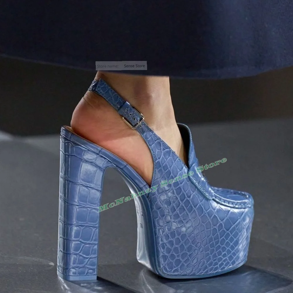 

High Platform Straps Sandals Pump Round Toe Solid Leather Buckles Chunky High Heels Sandals Women New Style Shoes Summer Party