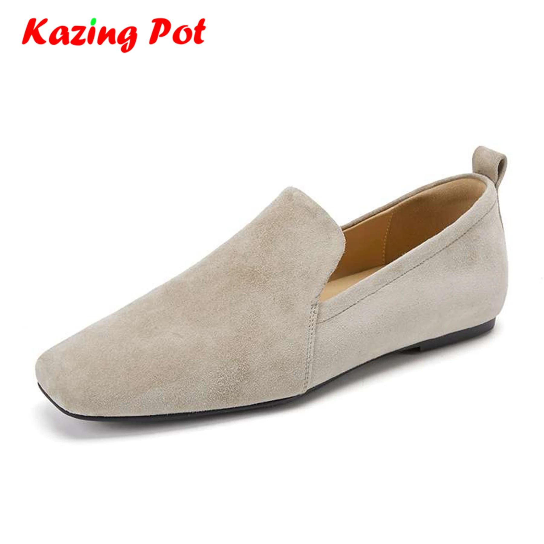 

Krazing Pot New Cow Leather Square Toe Concise Style European Design Women Loafers Summer Street Wear Prints Leather Shoes Flats