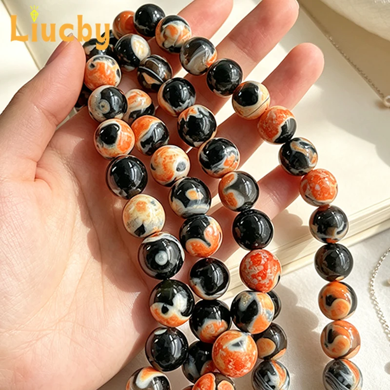 Perles de pierres précieuses en agates de feu orange naturelles pour la fabrication de bijoux DIY 6/8/10mm, bracelet de cheville de style sophistiqué, bracelet de main 15' - Vente en gros