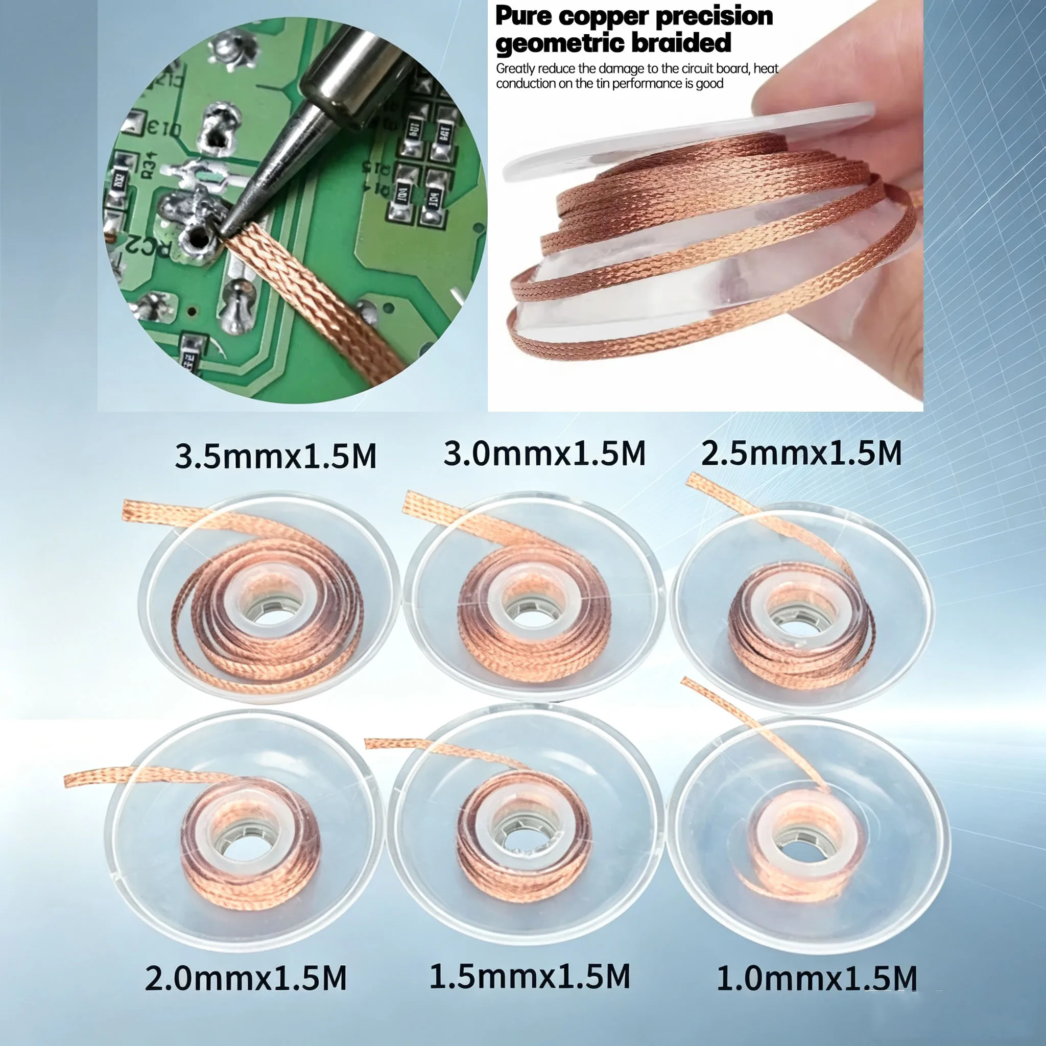 Flux Coated Desoldering Braid Solder Wick 2/3/4mm Width, 1.5M 3M 10M Length, High Purity Copper for Fast PCB BGA SMD Repair