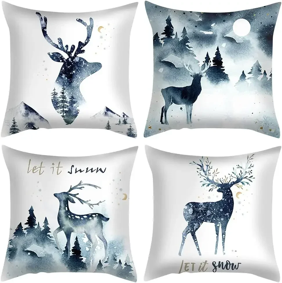 Christmas themed cushion cover pillowcase light blue short plush home décor pillowcase  pillow covers decorative