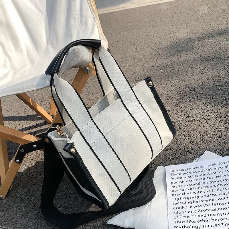 Canvas Simple Tote Bag for Women Fashion Handheld Bag Cross border One Shoulder Crossbody Bag