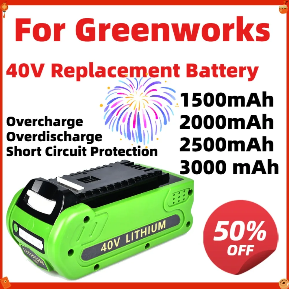 Replacement Li-ion Battery for Greenworks 40V 1500mAh-3000mAh for Lawn Mower Grass Trimmer Chainsaw Leaf Blower Power Tool
