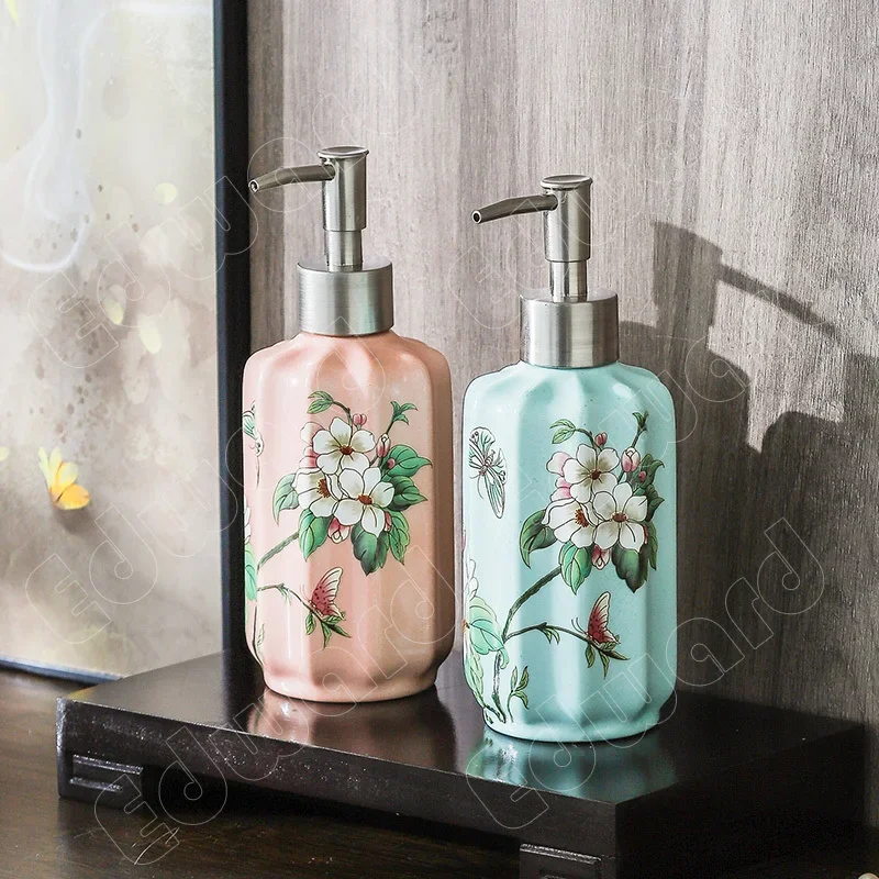 Shampoo Bottle Ceramic Lotion Split Bottle Empty Bottles European Style Solid Color Soap Dispenser Household Hand Sanitizer Jar