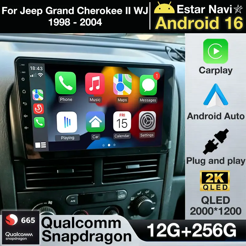Android 16 For Jeep Grand Cherokee II WJ 1998 - 2004 Monitor Screen TV Car GPS lettore Video Autoradio Navigation Stereo Radio