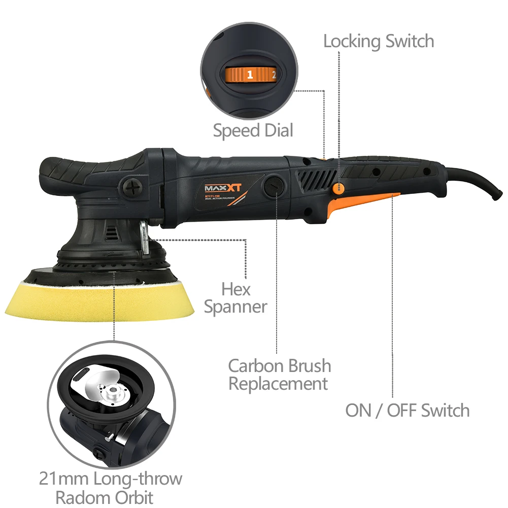 Imagem -03 - Maxxt-máquina Amortecedora Orbital Aleatória para Carro Detalhamento Polimento e Enceramento Velocidade Variável Polidor de Dupla Ação 720w
