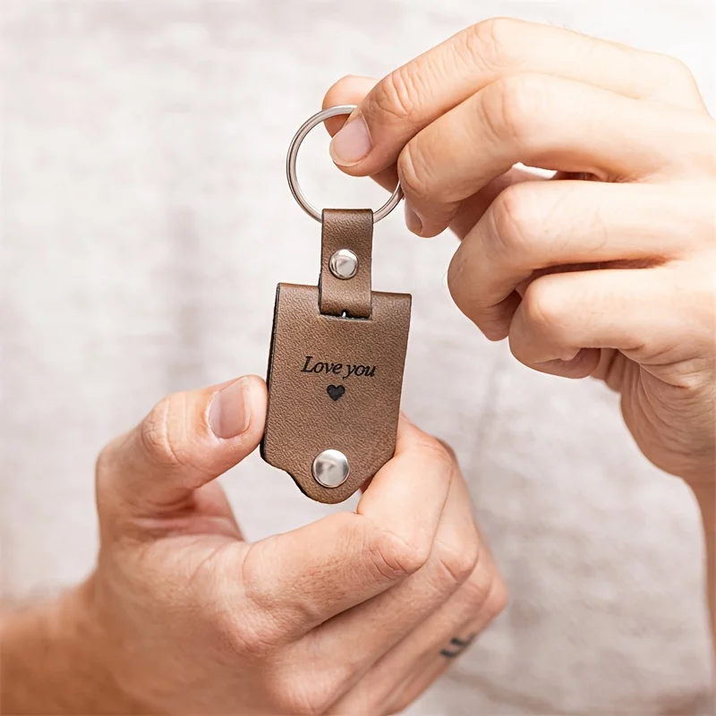 Custom PU Leather Family Photo Keychain Engraved Name Date Gift For Father Couple Valentine Christmas - view 3