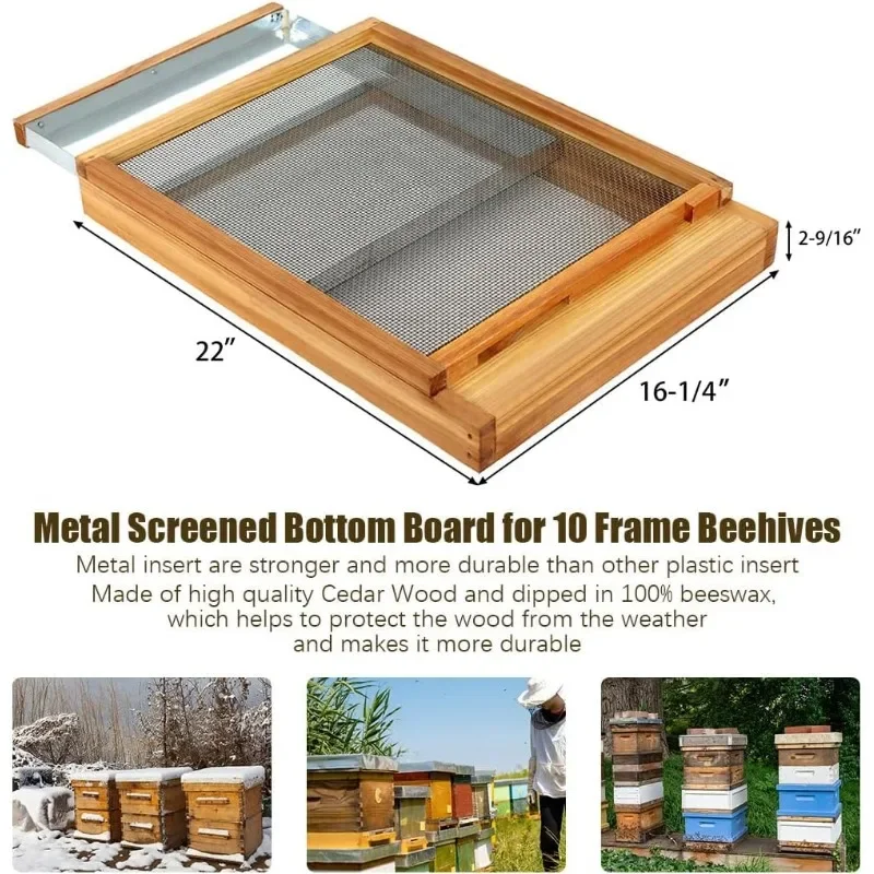 NEW.Langstroth Bee Hive Screened Bottom Board Dipped in 100% Beeswax with Entrance Reducer, Screen Bottom Board for 10 Frame