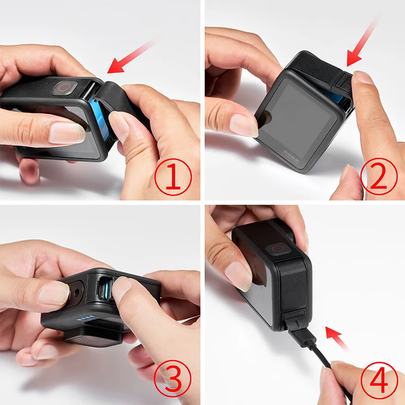 Portable Flip Battery Cover for GoPro Hero 13 12 11 10 9 Black Removable Battery Lid Door Type-C Charging Port Side Case