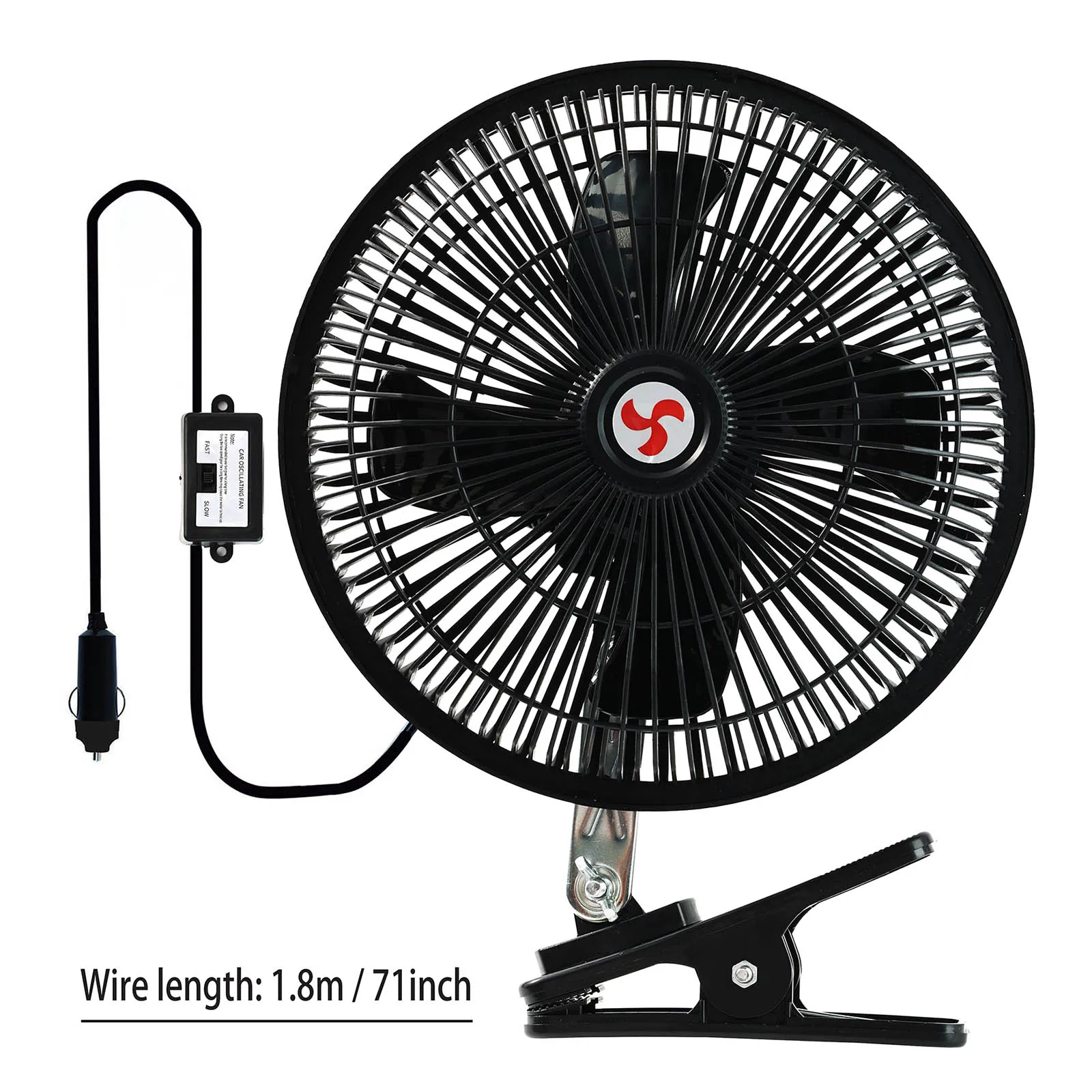 24V 8'' Summer Portable Rotatable Car Truck Cooling Oscillating Fan Ceiling Travel Adjustable Clip On Auto Electric Cooler 8INCH