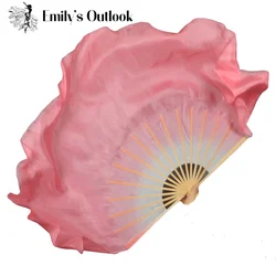 Lotus Silk Veil 2 Layers Light Weight Real Silk Fan Hand Dye Bellydance Classical Flowy Fan Coral Dual Colors Half Circle Props