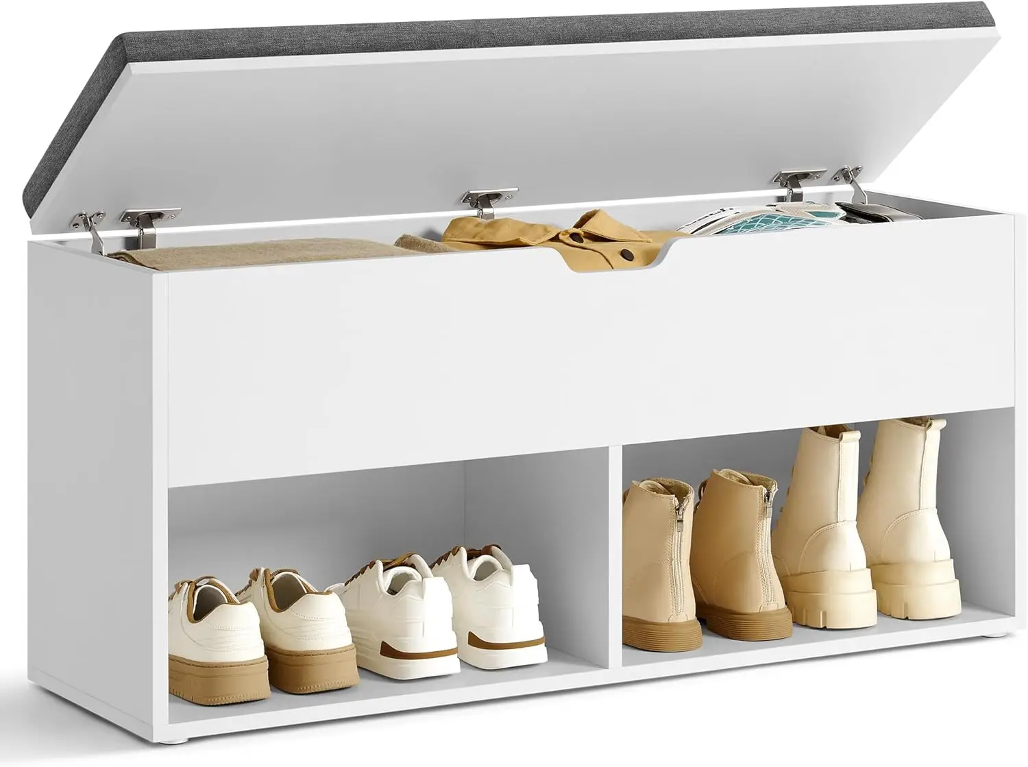 

Shoe Bench with Cushion, Bench, Entryway Bench with , Shoe Rack Bench, 2 Open and 1 Hidden Compartments, Shoe , Room, Bedroom,