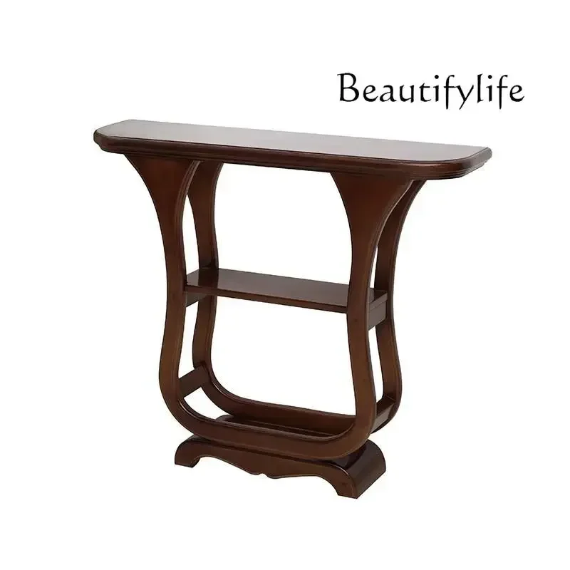 U Entry Solid Wood Entrance Table Semi-round Platform Against The Wall Extremely Narrow Long Strip For Table Entrance Cabinet