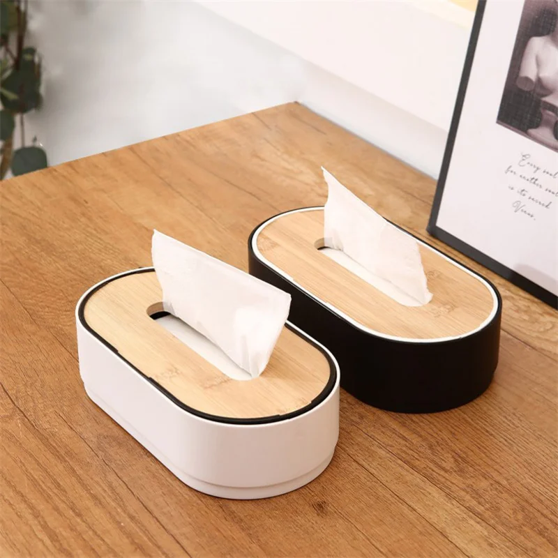 Tissue Box Holder Bamboo Cover Toilet Paper Box Napkin Holder Case Tissue Paper Dispenser Paper Towel Storage Box Tissue Boxes