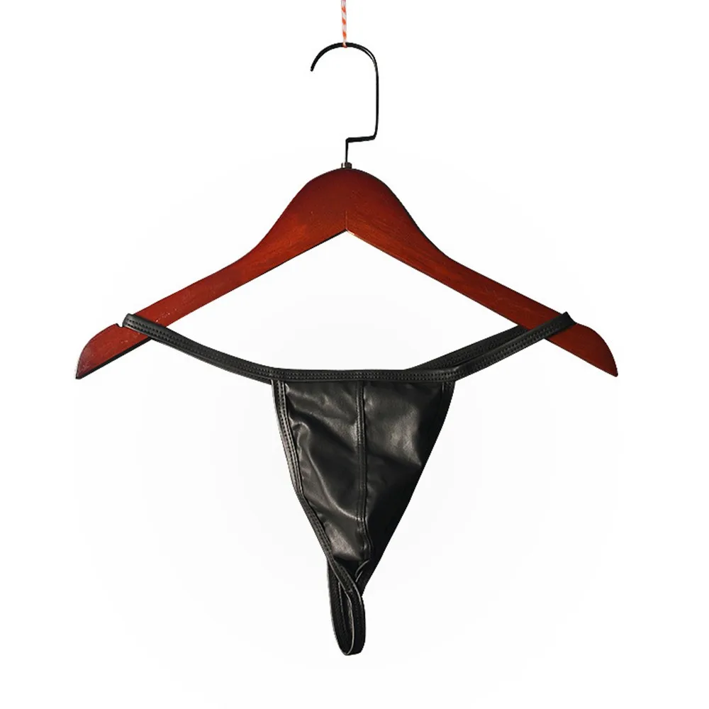 

Современные мужские стринги из искусственной кожи, нижнее белье, бикини, стринги, трусы с заниженной талией, Модный черный стиль