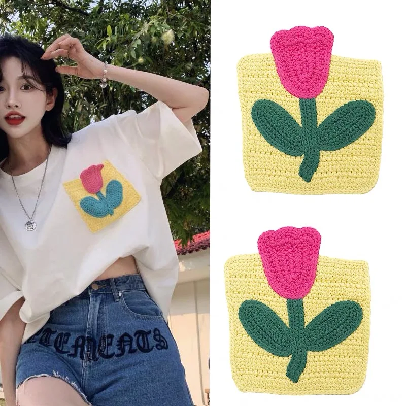 

Rose Flower Pocket Embroidered Flower Patch Applique Sewn on T-shirt Jeans Jacket Clothes Costura Acessorios Para Costura