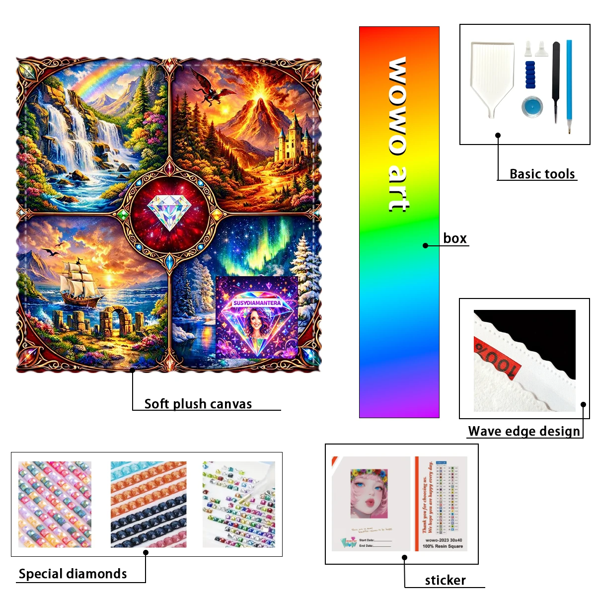 

【Susy Diamond Art】The changing of the seasons High quality canvas with resin-AB-fairy dust and metal studs diamond