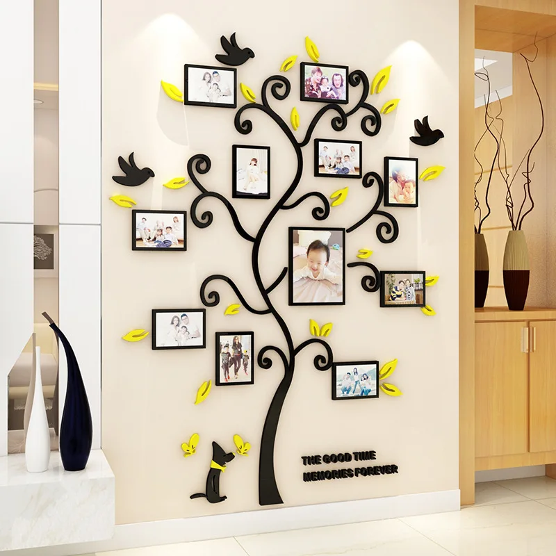 Photos frame tree Acrylic Mirror Wall Stickers Kids room Cute puppy Living room DIY Art wall decor Home decor