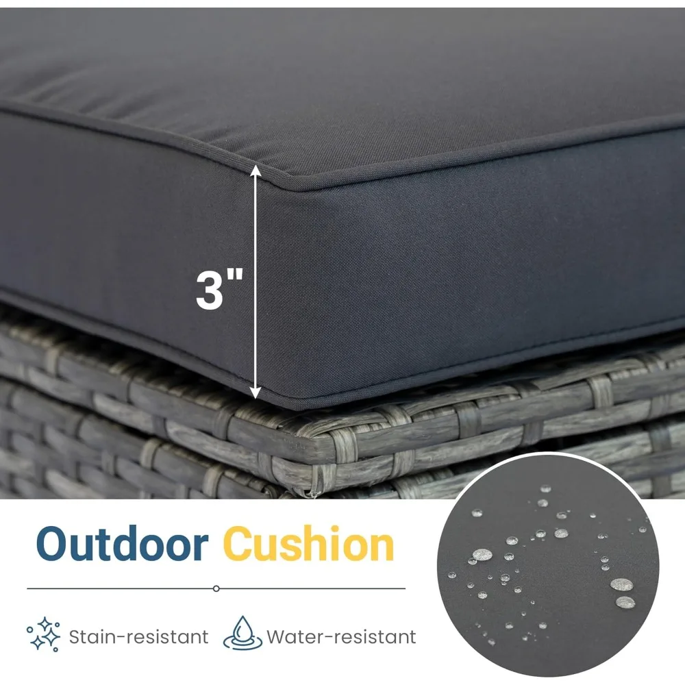 5 Piece Outdoor Patio Furniture Set, All Weather Wicker Rattan Sectional Sofa Conversation Set with Cushions & Large Glass Coff