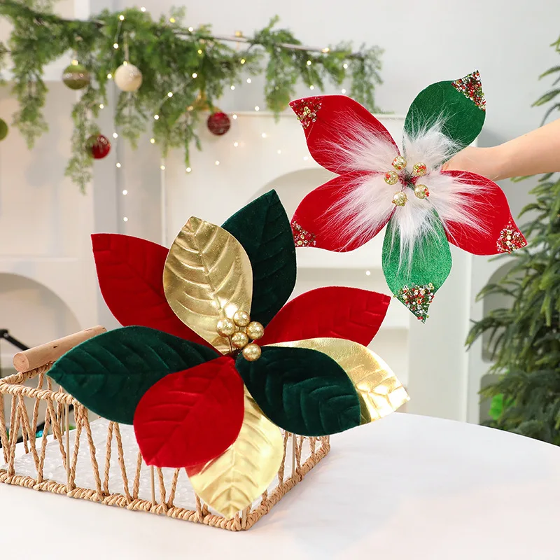 

2Pcs New 26CM Christmas Flowers Diy Christmas Flannel Simulation Fake Flowers Christmas Tree Decorative Branches