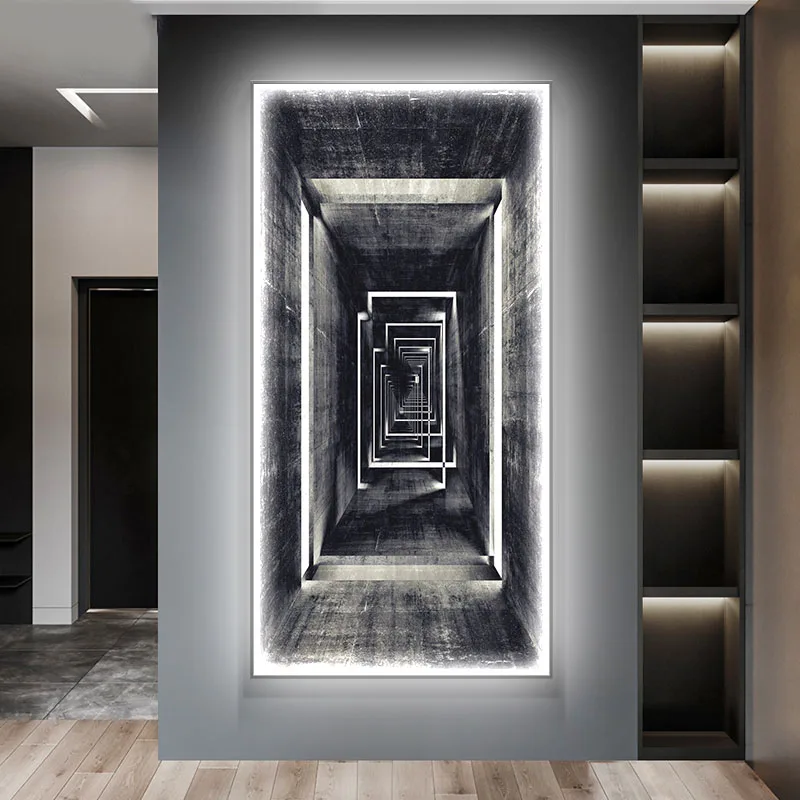 Entrance Decoration Painting Black And White Led Light Painting Space Extension  Living Room Background Wall Lamps Mural