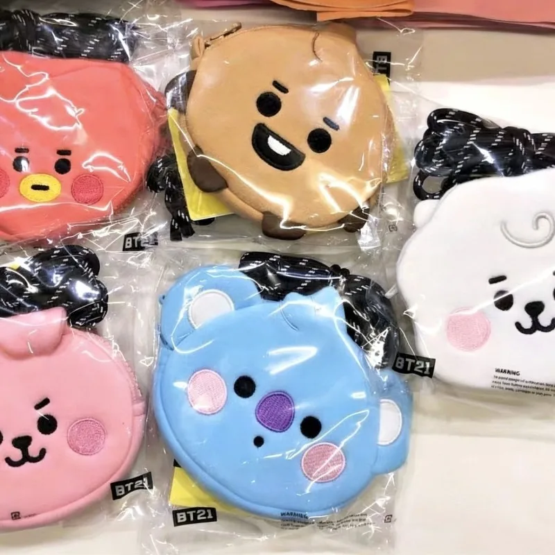 Korean BT21 Peripheral Lanyard Coin Purse Cute Cartoon Doll Anime Crossbody Bag Mini Creative Fashion Couple Birthday Gift