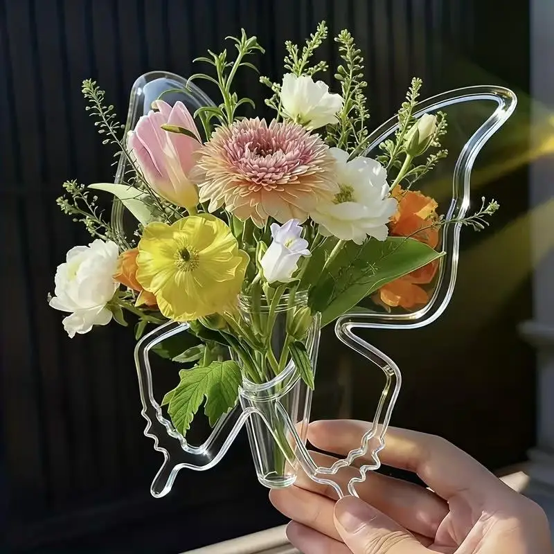 2 Stück Schmetterlings-Vasen als Tischdekoration – durchsichtige Acryl-Vasen für Feiertage, Hochzeiten und Blumenarrangements
