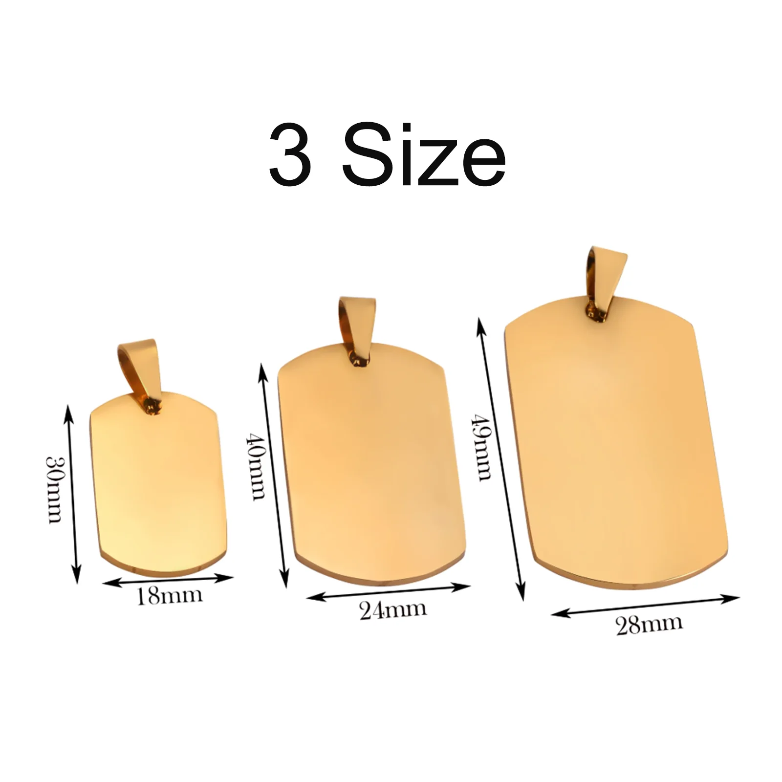 1 STÜCK 316L Edelstahl Anhänger Halskette Silber Gold Schwarz Farbe Blanko Erkennungsmarke Platte Armee Biker Kette Halskette Mann Frau 3 Größe – Detail 5